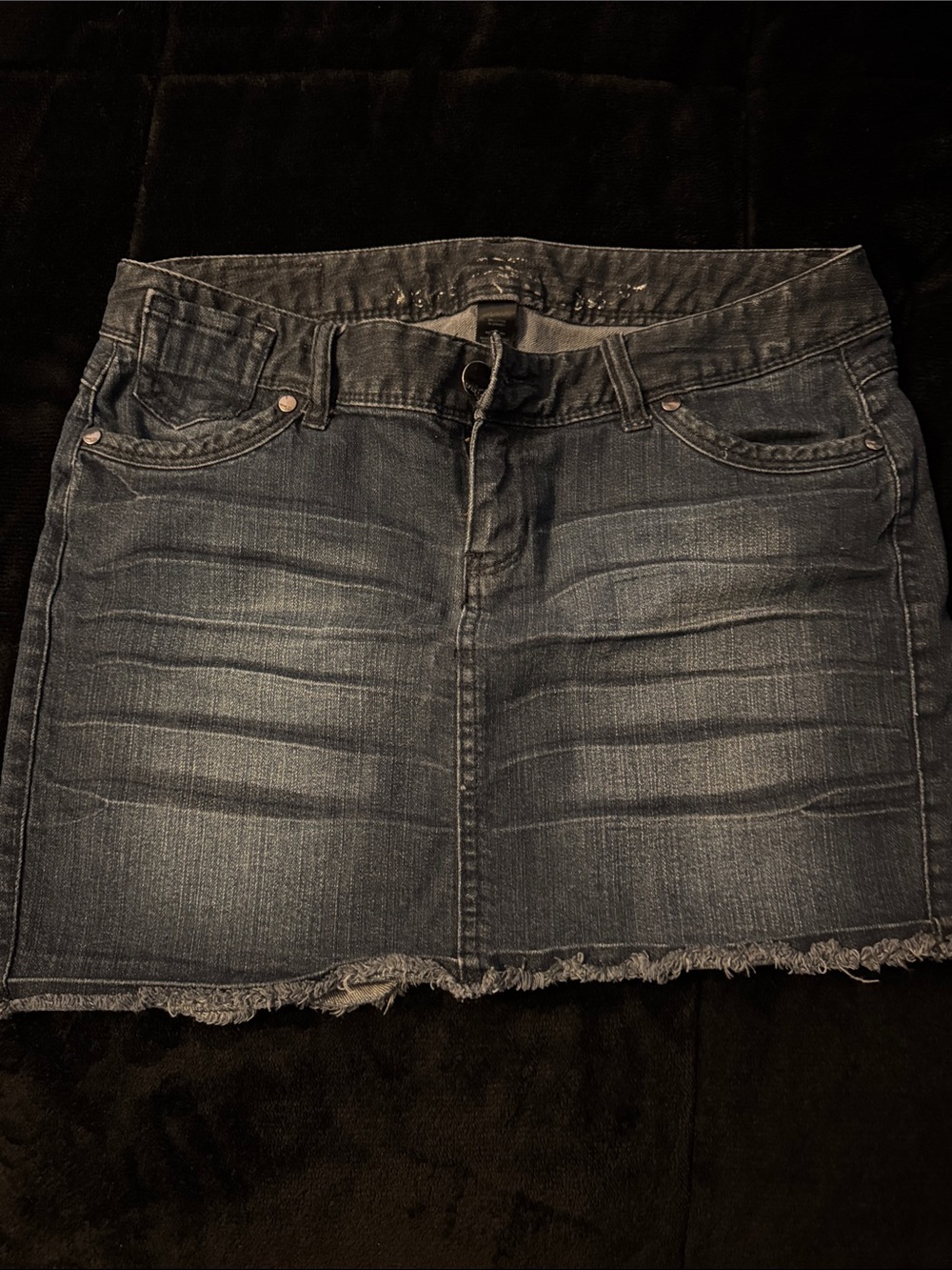 Express Women's Blue Denim Mini Skirt with Frayed Hem